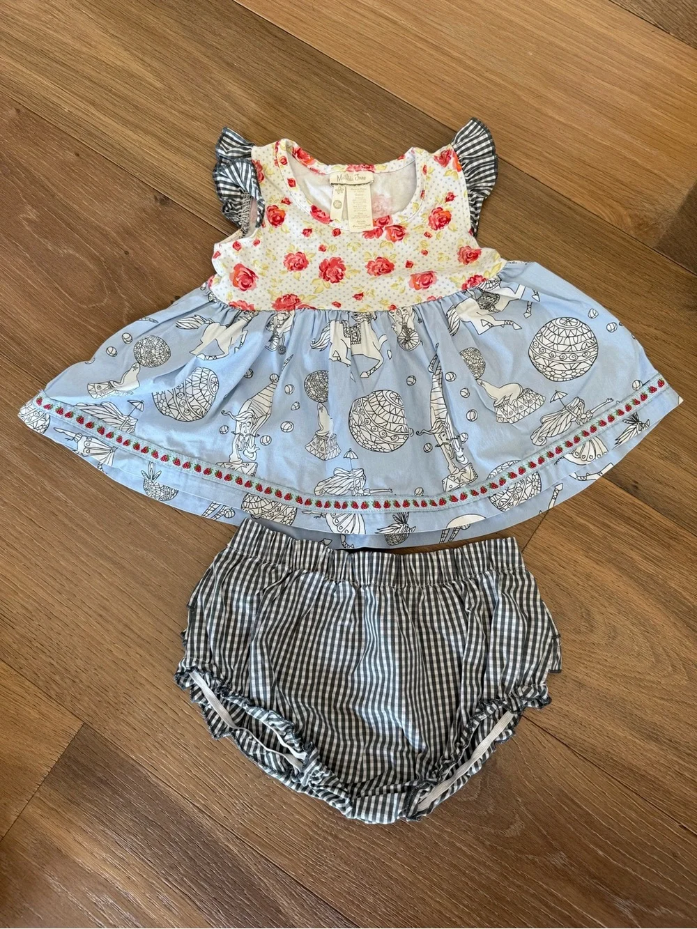 Matilda Jane Floral Bodice Blue Print Dress with Gingham Bloomers